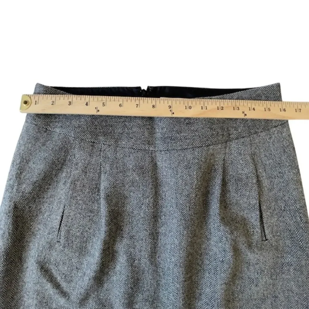 Ann Taylor LOFT 6 Wool Herringbone Pleated Mini Skirt Lined Dark Academia Preppy